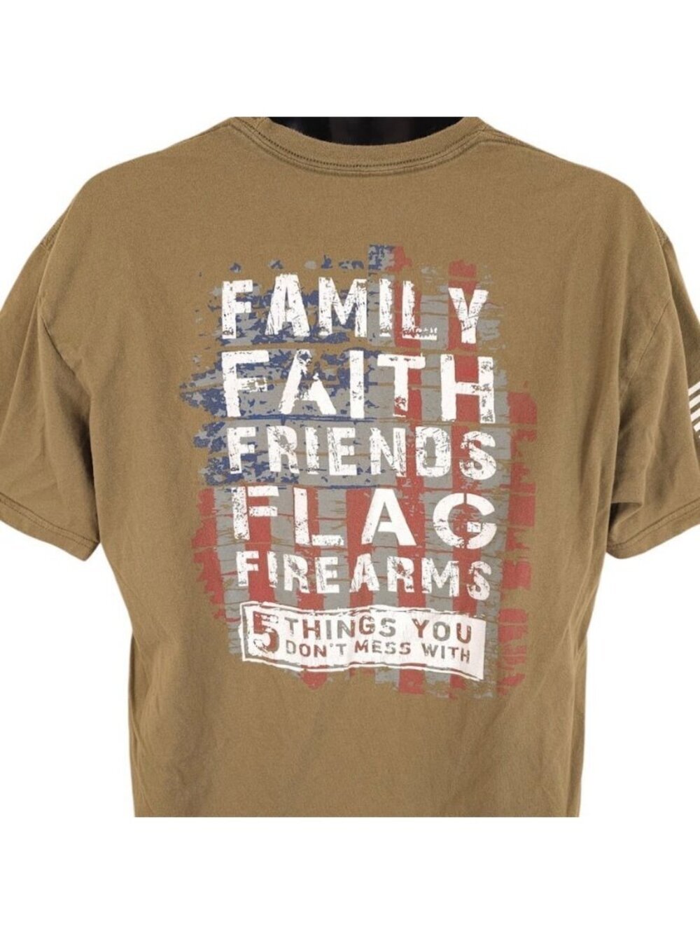 American Flag T Shirt Mens Size XL Green Family Faith Friends Firearms Nine Line